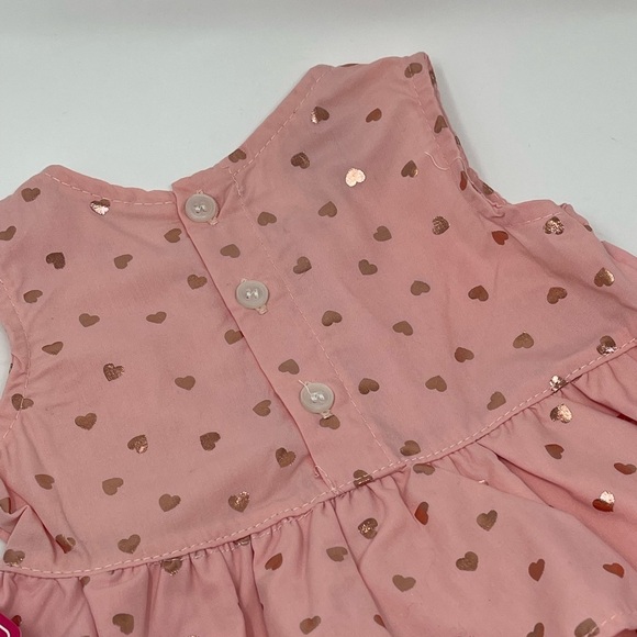 REAL LOVE PINK SHINY HEARTS DRESS & BLOOMERS RUFFLE & BOW SZ 12 MONTHS - Picture 7 of 11